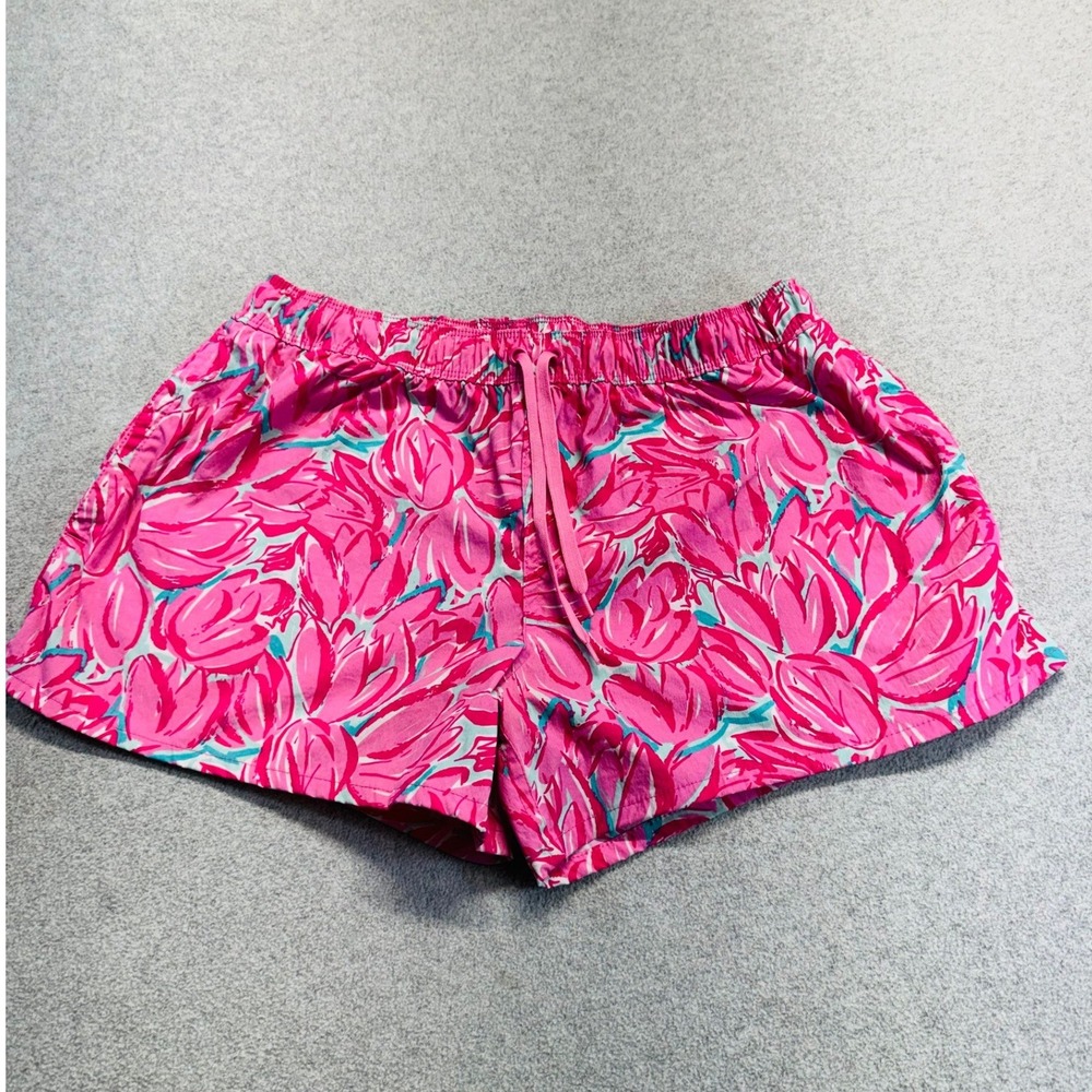 Lauren James Women's M Pink Floral Lounge Shorts Drawstring Elastic Waist Preppy